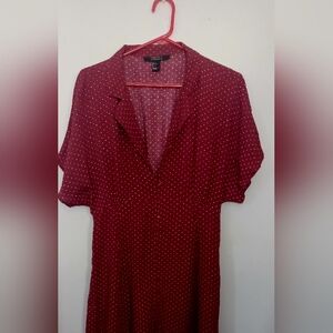 Forever 21 Red With White Polka Dots Rayon Dress With Front Buttons. Large. NWOT